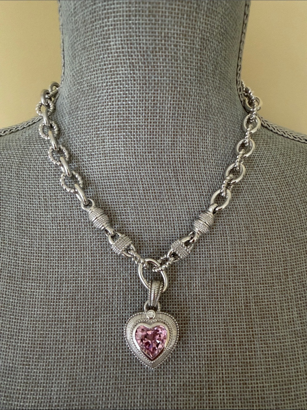 Judith Ripka Silver Heart Necklace with Pink Stone